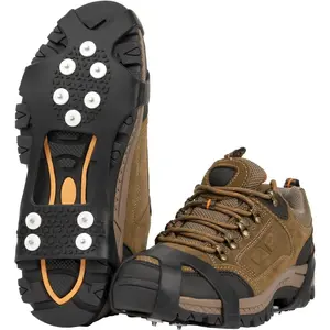 Ice Cleats for Shoes and Boots, Ice Snow Grips for Winter Walking Traction, Anti-Slip Ice Traction Cleats with 10 Steel Studs Crampons Gripper Spikes for Shoes Men Women