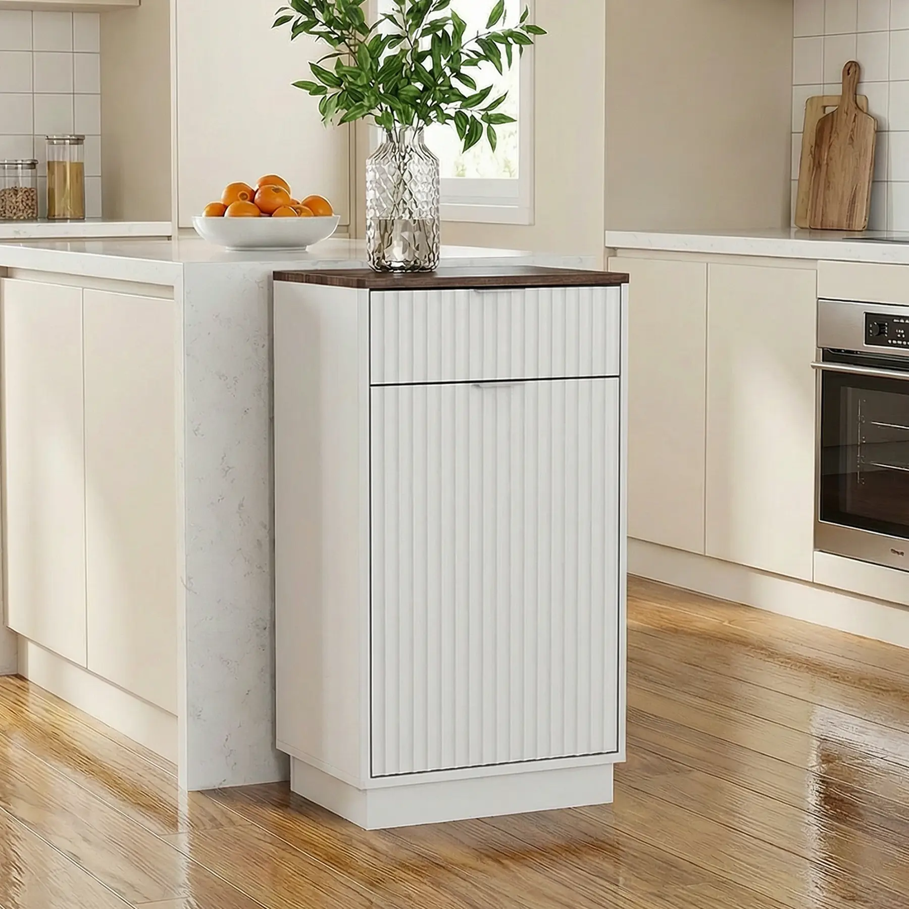 Oakault Durable Tilt-Out Trash & Laundry Hamper Unit - Hidden Bin, Storage Drawers, Wave-Textured Drawer for Kitchen & Laundry Room (Indoor Cupboard Furniture)