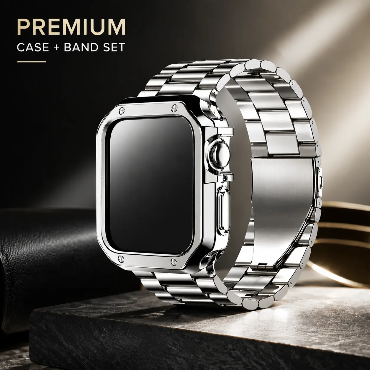 Stainless Steel Buckle Band with Rugged Protective Case for Apple Watch 38/40/41/42/44/45/46/49mm, Shockproof TPU Armor Strap Set Compatible with Ultra & Series 11-1 SE