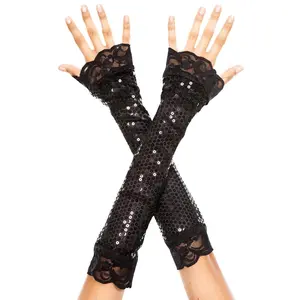Elbow length sequin with lace trim arm warmer, 406