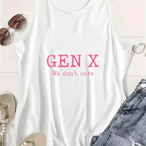 Gen X We Don't Care Tank Top, Rayon Polyester Spandex Blend, Women's Sarcastic Gen X Graphic Tank, Y2K Retro Casual Top