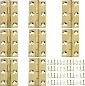 8-Pack 1.5-Inch Rust-Resistant Mini Solid Brass Butt Hinges with Mounting Hardware for Small Cabinets, Folding Crafts