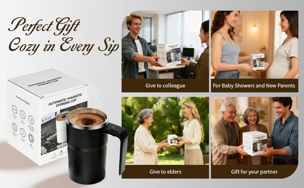 Rechargeable Automatic Magnetic Self-Stirring Coffee Mug with Lid, Stainless Steel Insulated Mixing Cup with LCD Temperature Display, Electric Auto Stir Mug for Coffee, Milk,Tea & Protein Powder, 12.85oz Gift for Mother’s Day,Graduation,Home Office Travel