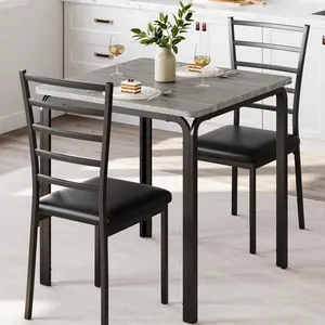 【GARVEE】Dining Room Table Set for 2, Indoor Bistro Table and Chairs Set, Small Industrial Kitchen Table and 2 Chairs, Square Kitchen Table Set for Small Space, Apartment, Studio
