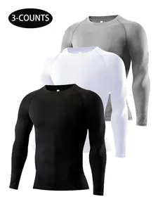 Men's Solid Long Sleeve Compression Sports Tee, Breathable Quick Drying T-shirt, Men's Sportswear Clothing for Indoor Outdoor Wear, Gym Tops, Gym Shirts, Athletic Fashion Activewear, Gym Athletic Clothes, Stretchable Activewear