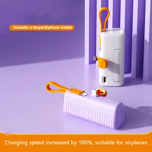 5000mAh Mini4 Power Bank  Portable Charger Output Fast Charging Lightning Type-C for iPhone Smartwatch Pad Earphones