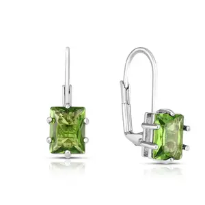 925 Sterling Silver 2.00ct Emerald Cut Peridot Leverback Earrings For Women