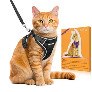 Halypet Adjustable Escape Proof Cat Harness and Leash Set, with Security lock and reflective band，mesh harness pet leash collar custom No Pull Outdoor