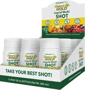 NaturesPlus Source of Life Gold Liquid Multi Shot - 1 fl oz, Case of 12 - Tropical Fruit Flavor - Provides Nutrients from 100+ Fruits and Vegetables - 12 Servings