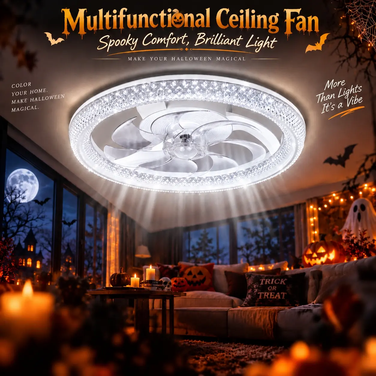 GALENTAL DiamantesSmart Ceiling Fan with Light, 6-Speed Reversible DC Motor, APP/Remote Control, Timer & Stepless Dimming, 3 Color Temperatures (3000K-6500K), 20"-White Crystal for Bedroom, Living Room, Study, BackToSchool, Plastic