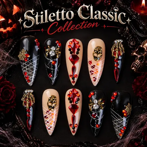 Lovful Stiletto Classic Regular Length 1.3'' Buling Handmade Acrylic Press-On Nails for Art & Care|10PCS Reusable, Salon Quality,Link1 H31-H319 Nailcare Care #SohoChic | 10PCS Reusable