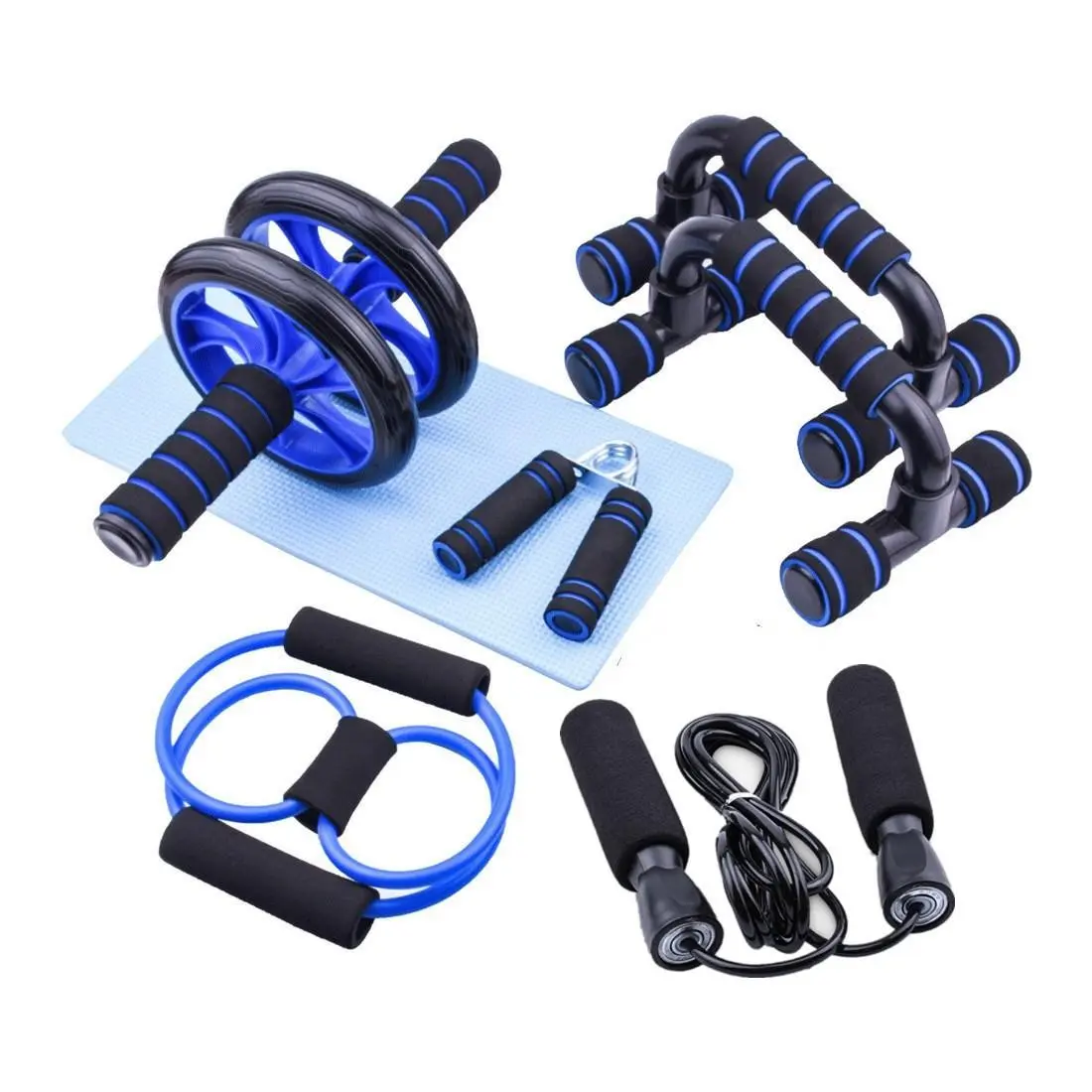 Home Gym Equipment Set, 6 Counts/set Abdominal Wheel & Push Up Bar & Jump Rope & Resistance Band Set, Fitness Equipment for Home Gym, Ab Exercise Equipment, Ab Workout & Ab Strength Equipment