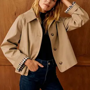 Women Casual Fall Jacket Lapel Neck Button-Down Long Sleeve Coat for Daily Outing Office Travel