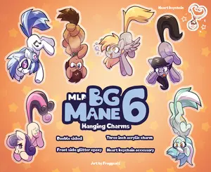 Background Mane 6 MLP Keychains - Derpy Hooves, Doctor Whooves, Lyra Heartstrings, BonBon, DJ-PON3, Octavia 3: Inch Acrylic Double-Sided Charm with Glitter Epoxy Finish