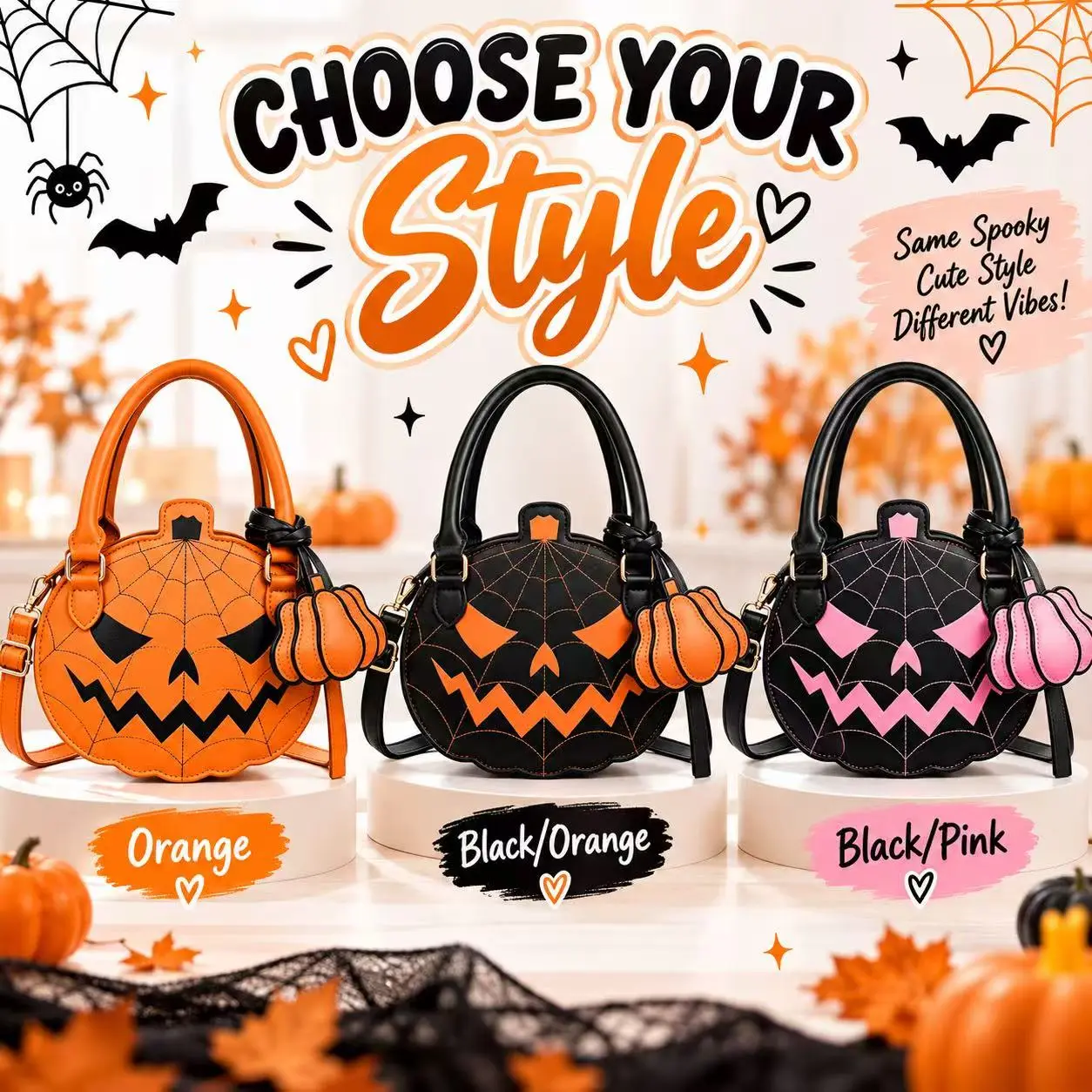 YOXLG Women's Compact Pumpkin Face Crossbody Bag - Quirky, Soft, Waterproof PU Party Accessory with Detachable Charm and Top Handle