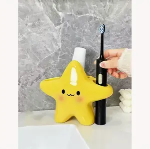 1pc Cute Star-Shaped Plastic Toothbrush Holder - Freestanding Bathroom Organizer with Cute Face Design, Durable Plastic Construction, Space-Saving Toothbrush & Toothpaste
