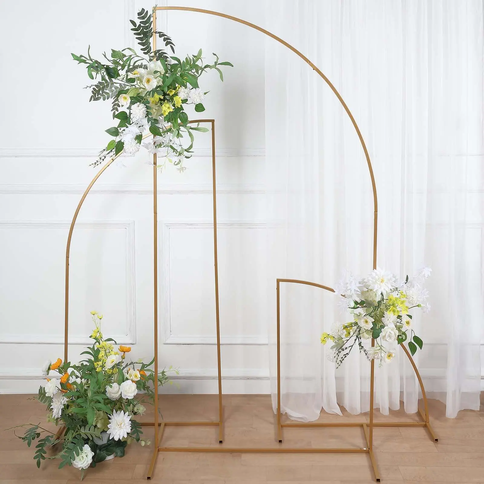 7ft Gold Metal Wedding Arched Backdrop Stand - Chiara Half Moon Decorative Floral Frame Arbor, Metal Arch Display Festive Backdrops & Banners for Ceremony, Party