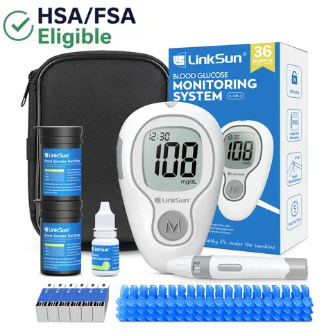 LINKSUN G-425-3 No Coding Blood Glucose Monitor Kit - 500 Memory, mmol/L Results, Control Solution, Lancing Device, Optional 100/50 Test Strips & 100/50 Lancets Healthcare Accessories,homeessentials travelessentials gift ideas HSA/FSA Eligible
