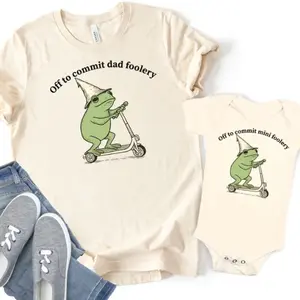 Funny Father and Baby Frog Shirt Off to Commit Dad Foolery Mini Foolery Frog Scooter Tee First Fathers Day Gift Matching Father Daughter Son