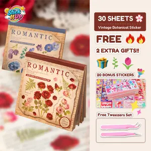【Buy 1 Get 2 FREE】2 Styles 30 Sheets Botanical Flower PET Sticker Book – Waterproof Transparent Pressed Floral Cut-Out Stickers for Journaling, Scrapbooking & Card Decor