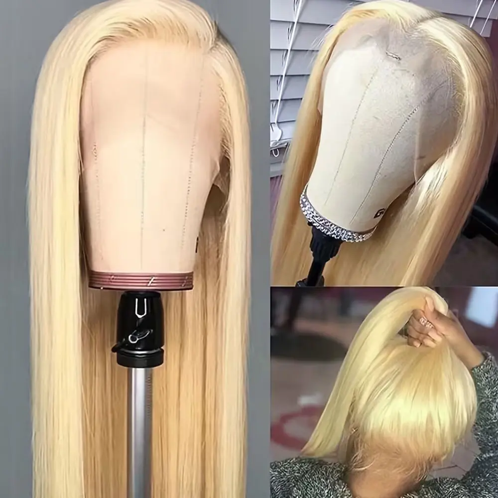 Women's 613 Blonde Synthetic Lace Front Wig - 28in Silky Straight Long, Heat-Resistant Glueless 13x4 Free Part Wig for Women, Synthetic Wigs