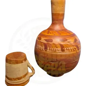 Jalisco Handcrafted Ceramic Clay Water Jug with Cup Unique Design Traditional Style Set from Jalisco Drinkware 4 Liter Capacity Botellón De Barro De Jalisco Mexican Sturdy & Durable for Daily Use