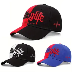 high-quality Riot LIFE letter embroidery color blocking baseball cap for men Neutral wind bend edge Hip hop hat for women