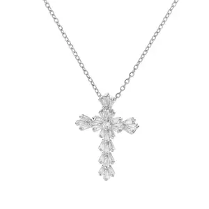Women’s Multicolor Cross Pendant Necklace – Sparkling Zircon Choker Jewelry Gift