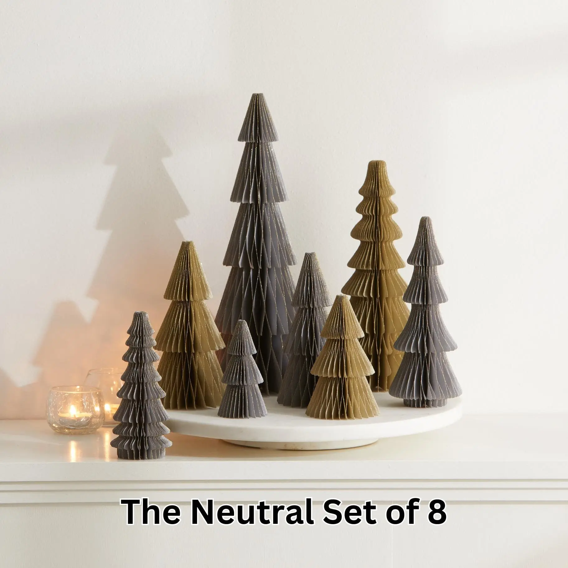 Neutral Christmas honeycomb trees set of 8, gold Christmas tree centerpiece for table, nostalgic Christmas gift for new homeowners silver
