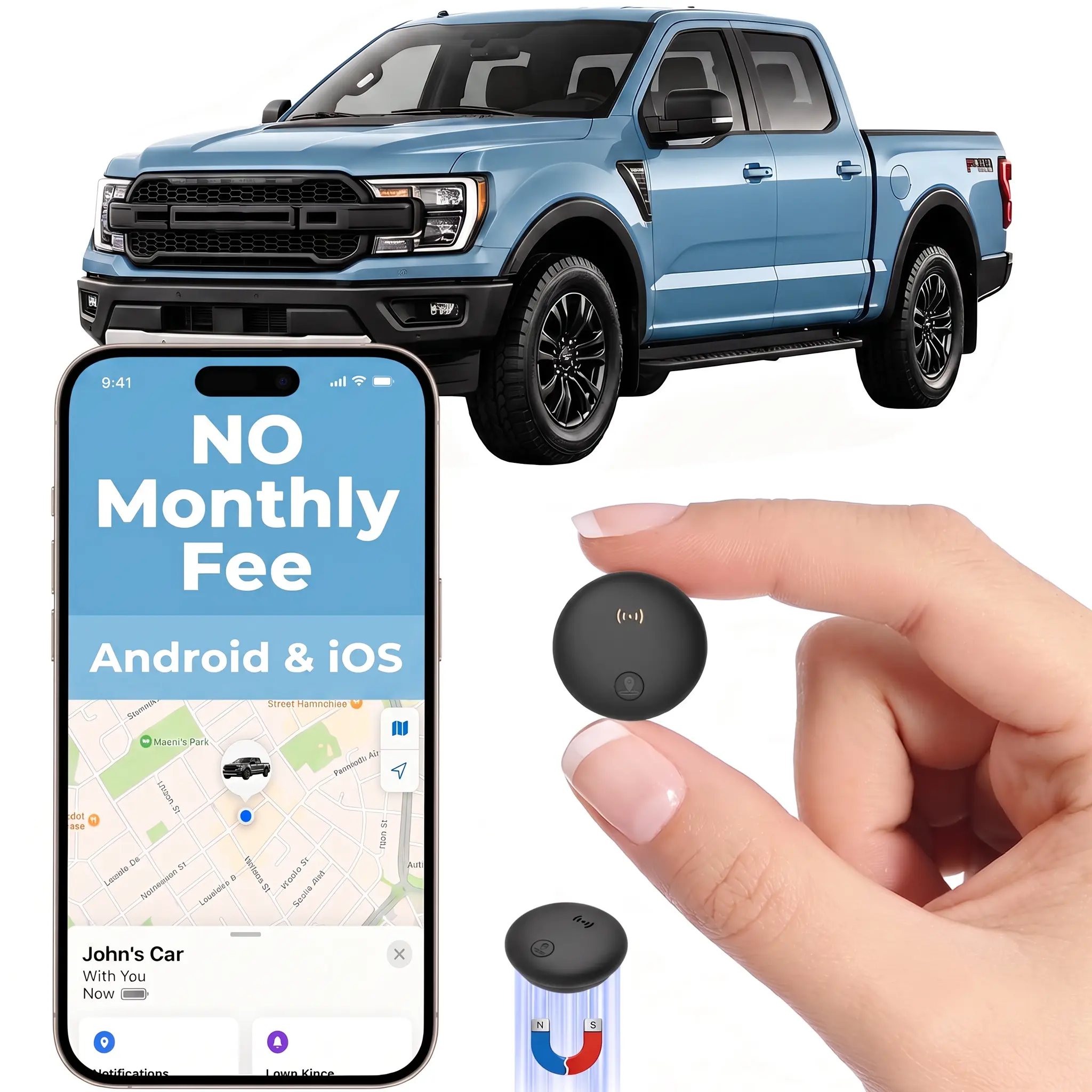 2PCS Magnetic GPS Tracker For Vehicles - Built-in Magnet, No Subscription Required, No Monthly Fees, No SIM Card Needed, Compatible With Android's "Find Hub" And IOS's "Find My" Features, Global Anti-theft Device, Suitable For Cars, Motorcycles, And More