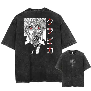 Hot Anime HUNTER×HUNTER Killua GON Graphic Print Washed TShirt Oversized Cotton Tshirts Harajuku Harajuku Vintage Trendy T Shirt