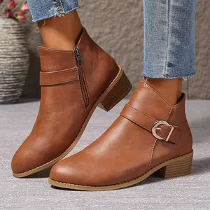 2025 Autumn/Winter New Design Women's Ankle Boots Flat Shoes Fashion Versatile Low Heel Non-Flat Sole Side Zipper Women's Shoes, Women Shoes