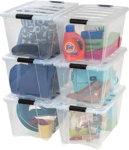 6 Pack - BPA-Free, Made in USA - See-Through Organizing Solution, Latches, Durable Nestable Boxes Organiser