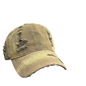 2026 avant-garde distressed baseball cap for large head circumference, washed and distressed with holes, sun protection, versatile duckbill cap, flattering to the face, good quality fabric, birthday gift
