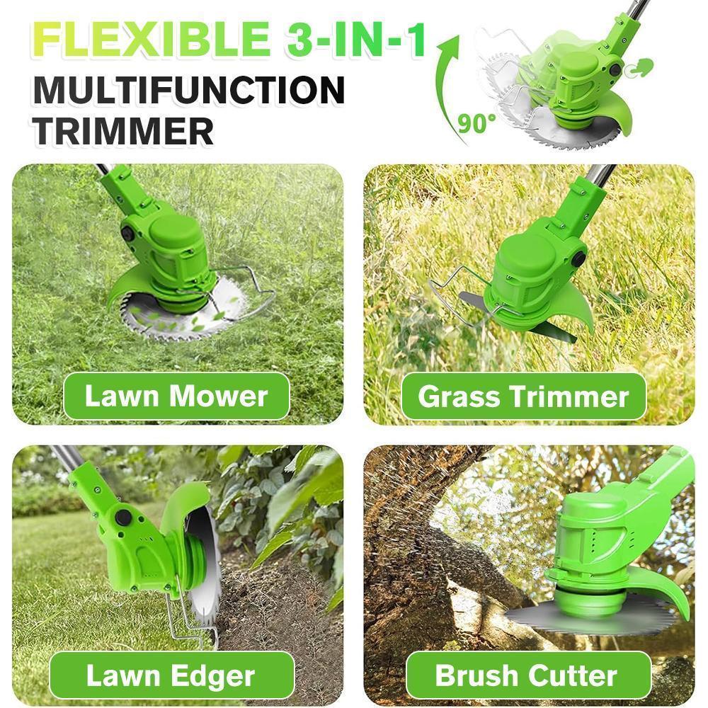 KEPEAK High-Efficiency Cordless Grass Trimmer - Battery-Powered Weed Eater & Brush Cutter Tool with 3 Blades, 68db Quiet Run, Portable, Lightweight Ergonomic Grass Trimmer Handle for Garden Yard Trimming, Ideal for Fathers