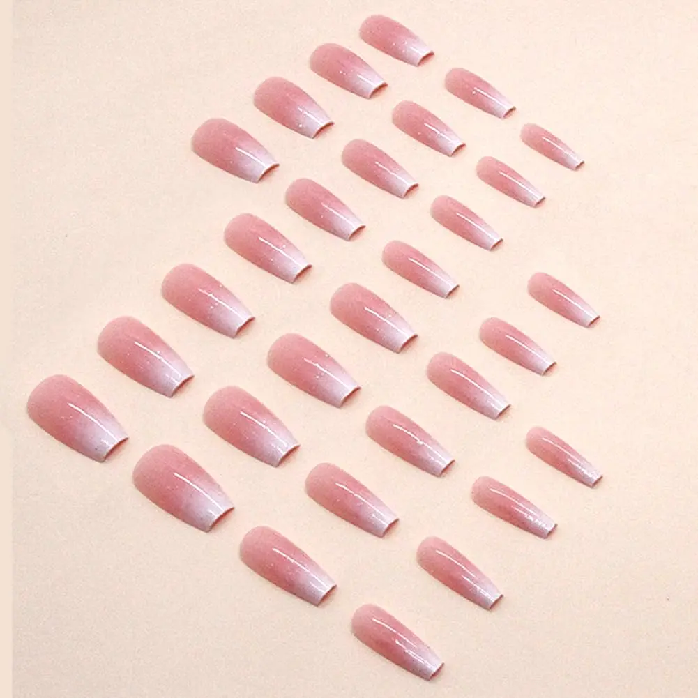 Coffin Press On Nails Medium Fake Nails with Ombre&Glitter Nail Press Ons Design, Artificial False Nails Stick On Nails for Women-30Pcs