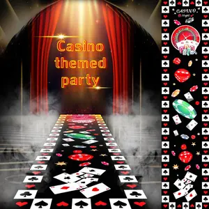 Casino Theme Party Decorations 10 ft Night Polyester Casino Poker Rug Carpet Red Black Table Runner Party Floor Aisle Rug Birthday Supplies with 2 Rolls Tapes