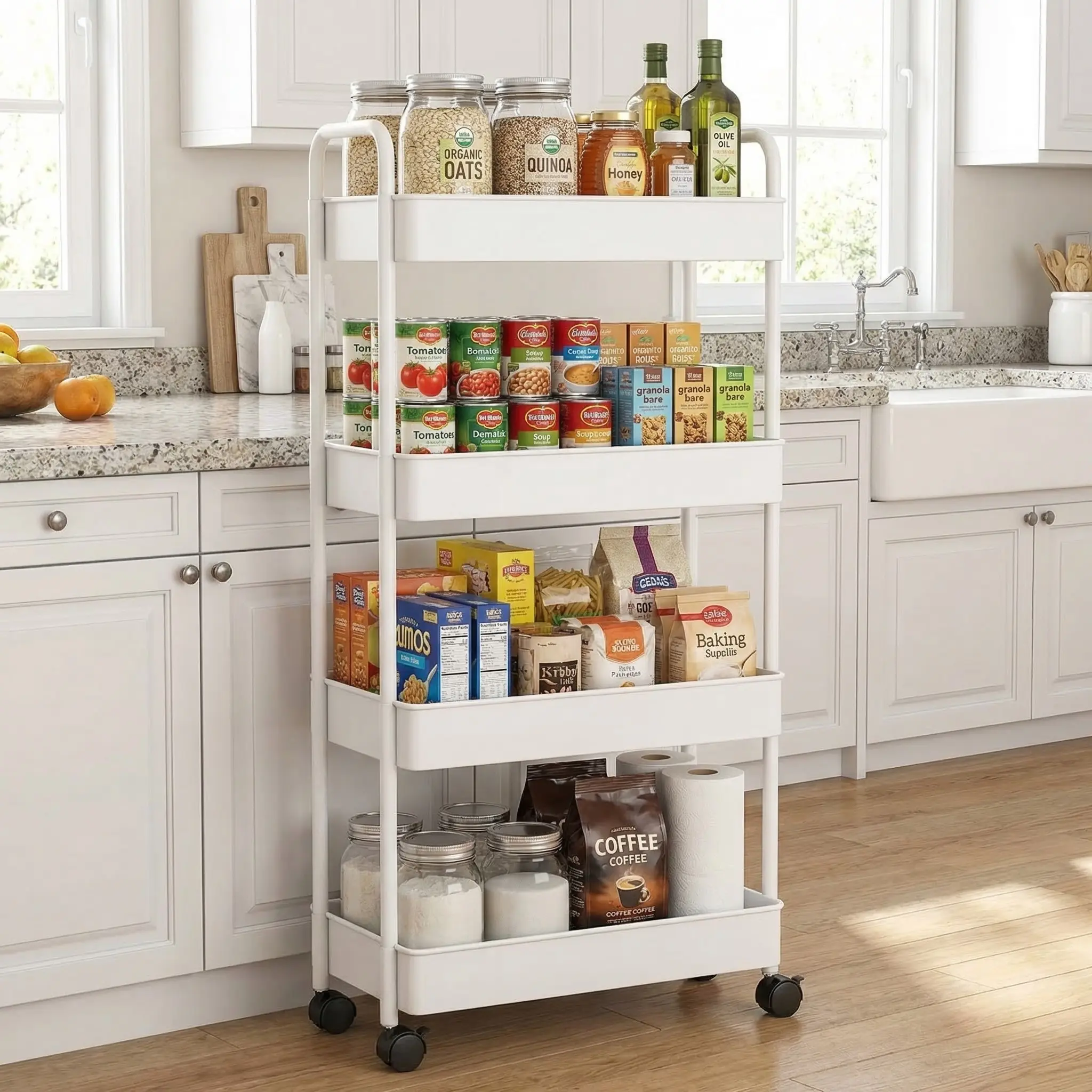 Multifunctional Home Push Cart Plastic Kitchen Storage Cart with Wheels, Multi-Layer Bathroom Organizer, Household Snack Storage Rack, Kitchen Organization