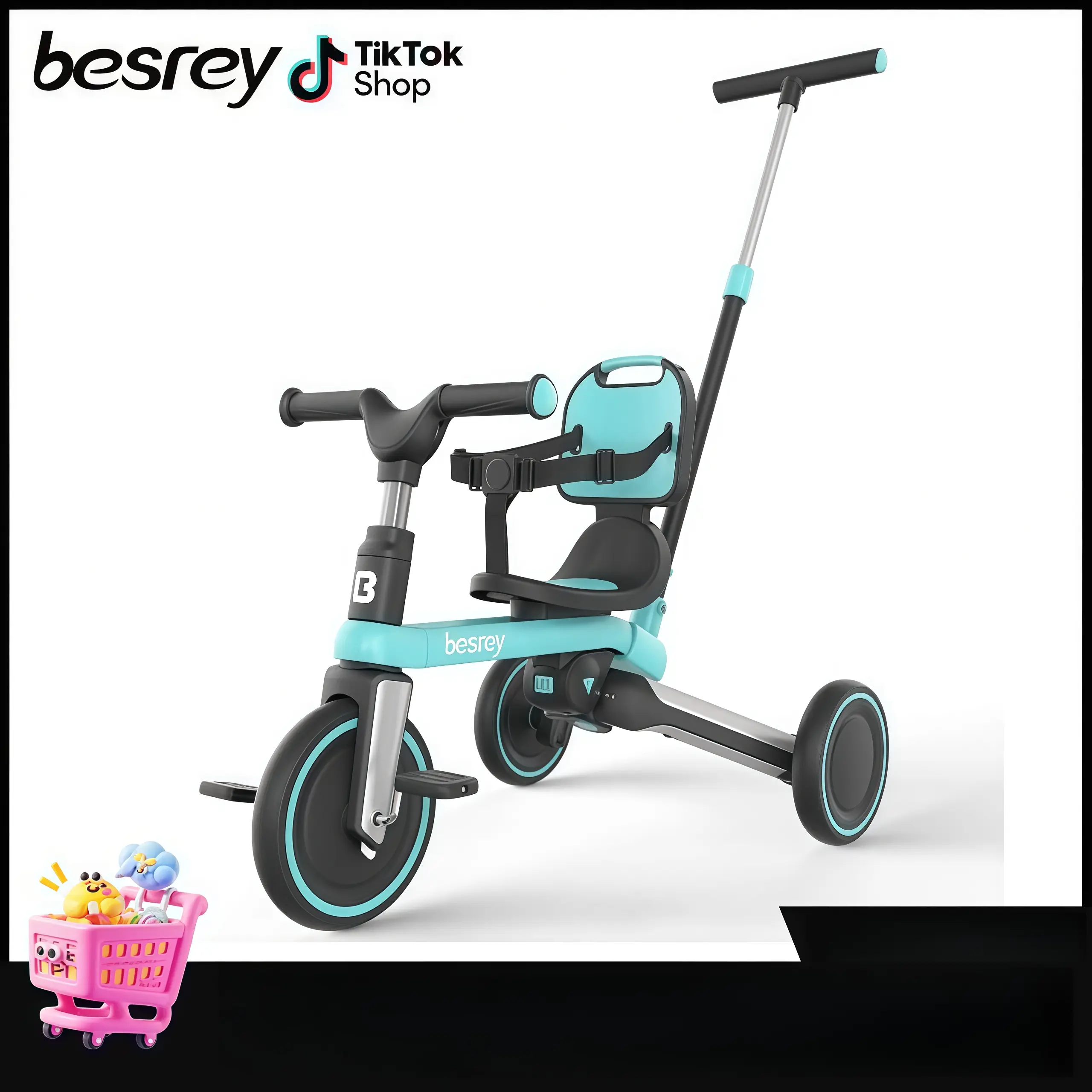 Besrey Adjustable Toddler Bike, 5 in 1 Multifunction Tricycles for 1-3 Year Old, Balance Bike with Removable Pedal & Backrest, Kids Tricycle with Parent Steering Push Handle,Toys for Boys and Girls