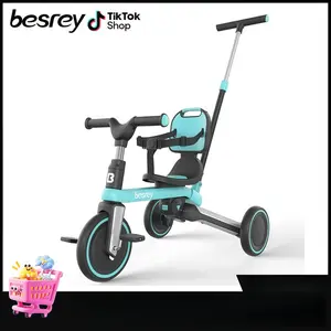 Besrey Adjustable Toddler Bike, 5 in 1 Multifunction Tricycles for 1-3 Year Old, Balance Bike with Removable Pedal & Backrest, Kids Tricycle with Parent Steering Push Handle,Toys for Boys and Girls