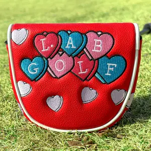 Golf Putter Cover, Fits Df3 & Oversized Models, Embroidered Heart Design, PU Material, Fleece Lined, Magnetic Closure, Durable, Golf Accessories