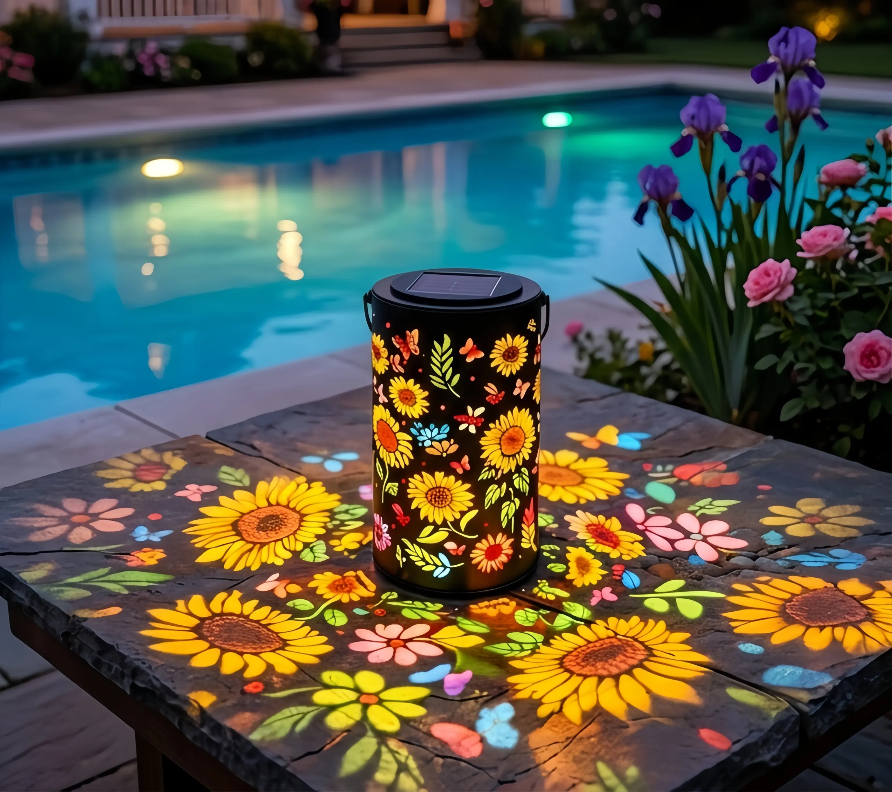 Colorful sunflower solar lantern, outdoor waterproof, birthday gift, suitable for giving to mothers, grandmothers and other women. Sunflower glowing solar garden lantern, metal solar garden decoration, suitable for courtyards, yards and paths.  party