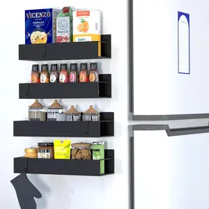 Magnetic Spice Rack Organizer with Hooks for Refrigerator & Microwave Oven,Magnetic Shelf with Paper Towel Holder,Kitchen Gadgets,Home Organization lmprovement Shelf,Kitchen Storage Rack Decor,Christmas Decoration Gift(Carbon Steel & Plastic )