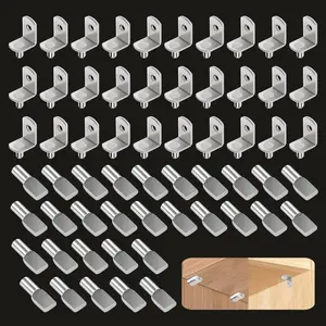 60 count Cabinet Shelf Pegs, 5mm (1/5 inch) Shelf Support Pegs for Shelves, Shelf Brackets Pins Holders Pegs, Nickel Plated Shelf Clips for Shelving Kitchen Cupboard Bookshelf Furniture Closet Shelf Peg