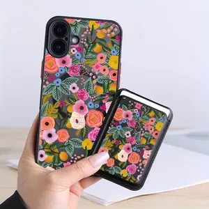 Romantic Garden Floral Aesthetic Magnetic Card Holder Phone Case for iPhone, Durable Protection, Magnetic Card Storage, Ideal Gift for All Occasions
