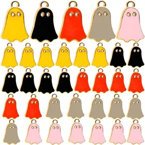 30pcs Enamel Mini Ghost Pendant Charms Alloy Halloween Ghost Dangle Charms Craft Supplies for DIY Necklace Bracelet Jewelry Making Halloween Party, 5 Colors