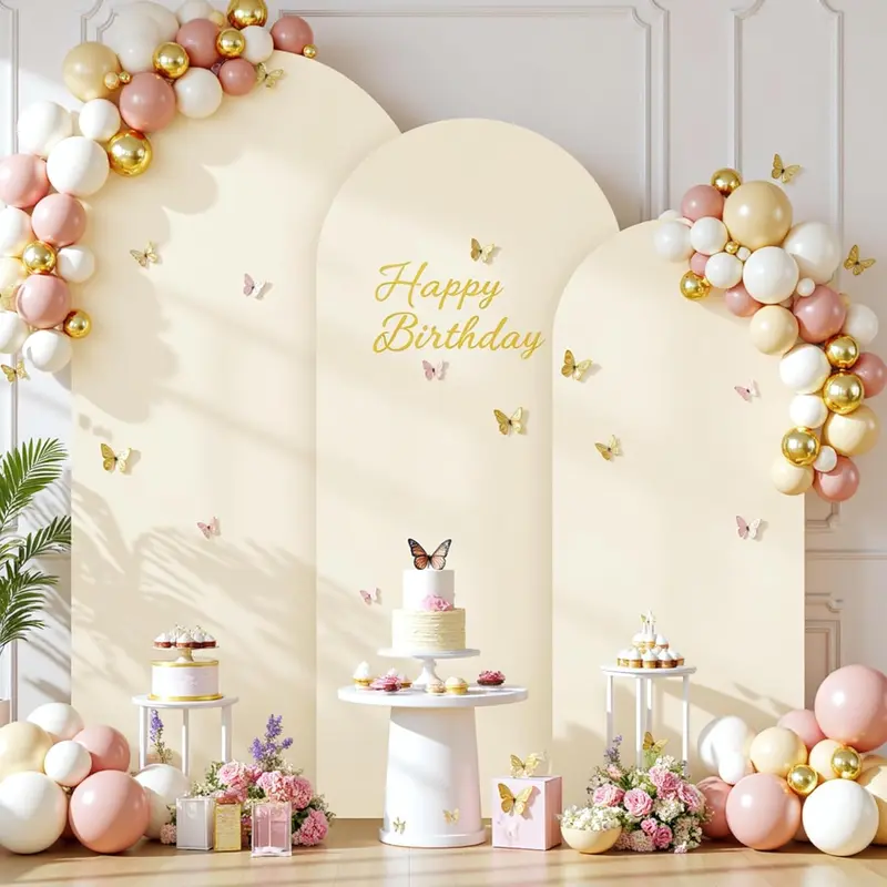 [Family fun] Spandex Fitted Arch Backdrop Cover (6FT-7.2FT Sizes) with Zipper, Machine-Washable Party Decoration Supplies for Weddings, Baby & Housewarming Events, Wash-and-Reuse Photo Background (No Stand, Add Flowers/Balloons Compatible)