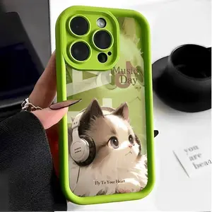Cute Music Cat Phone Case for iPhone 17 Pro 16 Pro Max 15 Pro 14, Funny Pet Pattern Cover