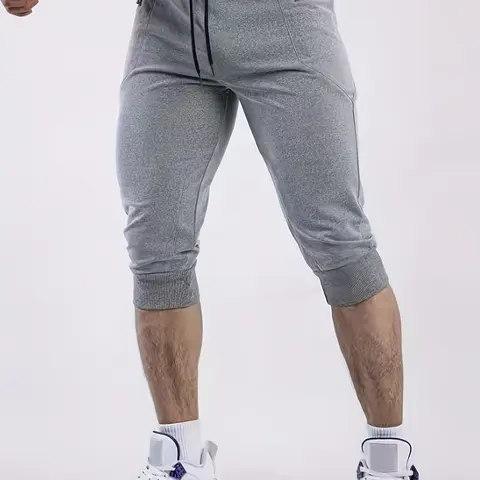 Minimalist Men's 7-Inch Jogger Pants in Regular Fit with Adjustable Drawstring, Perfect for Both Casual Settings and Daily Active Wear Menswear Plain Trouser