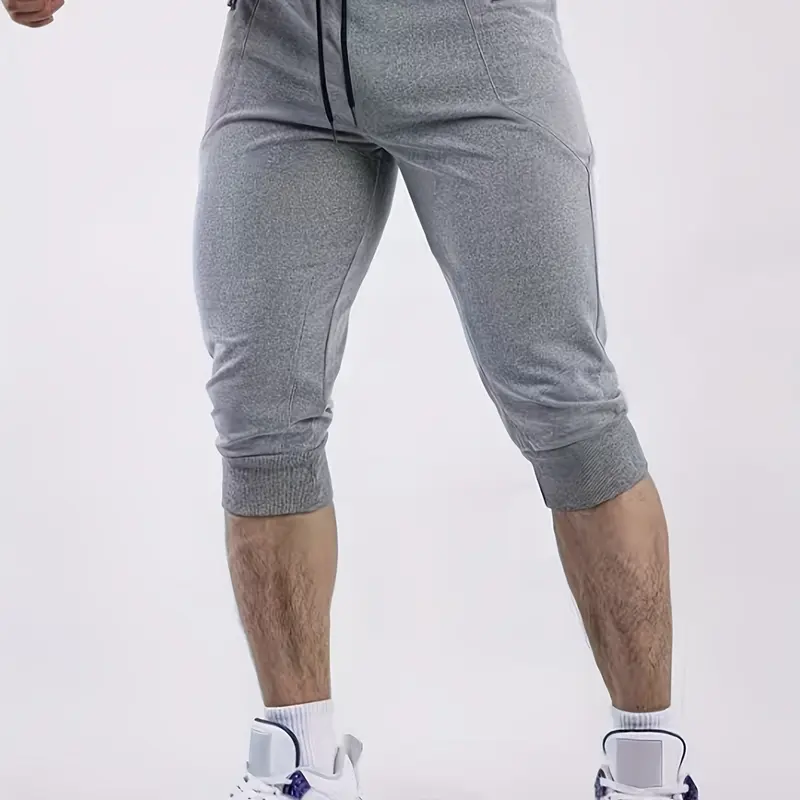 Minimalist Men's 7-Inch Jogger Pants in Regular Fit with Adjustable Drawstring, Perfect for Both Casual Settings and Daily Active Wear Menswear Plain Trouser